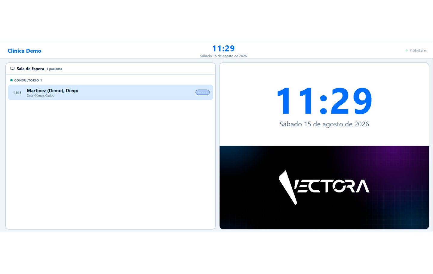 Pantalla pública de sala de espera de VecDent