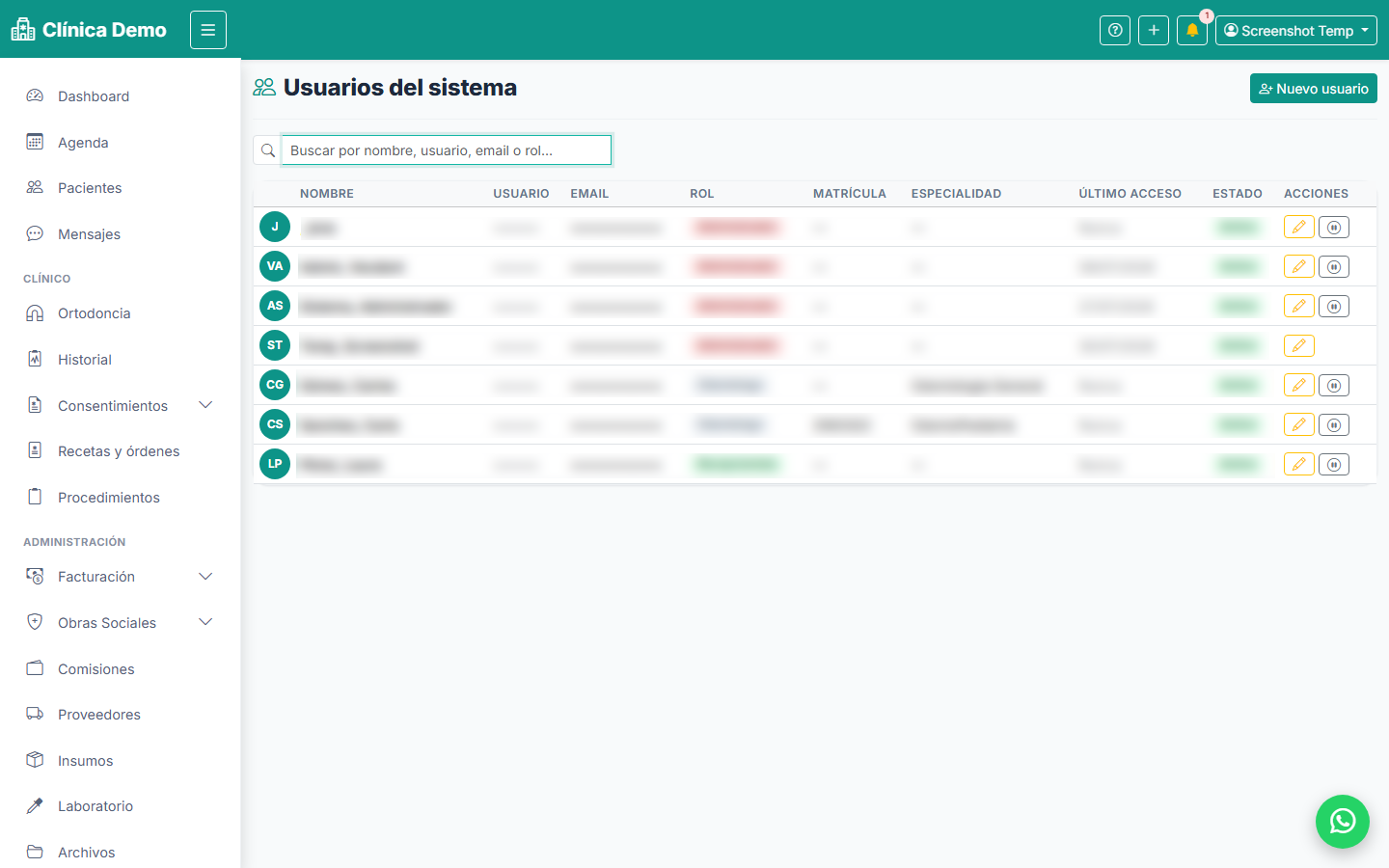 Gestión de usuarios y roles de VecDent