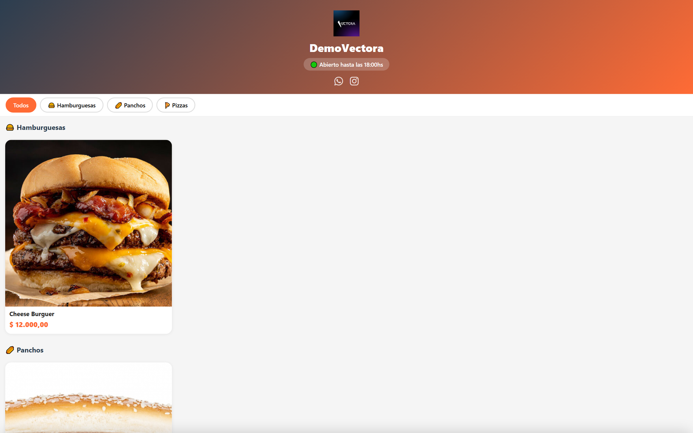 Carta digital pública de VecFood con productos, precios y carrito de compra